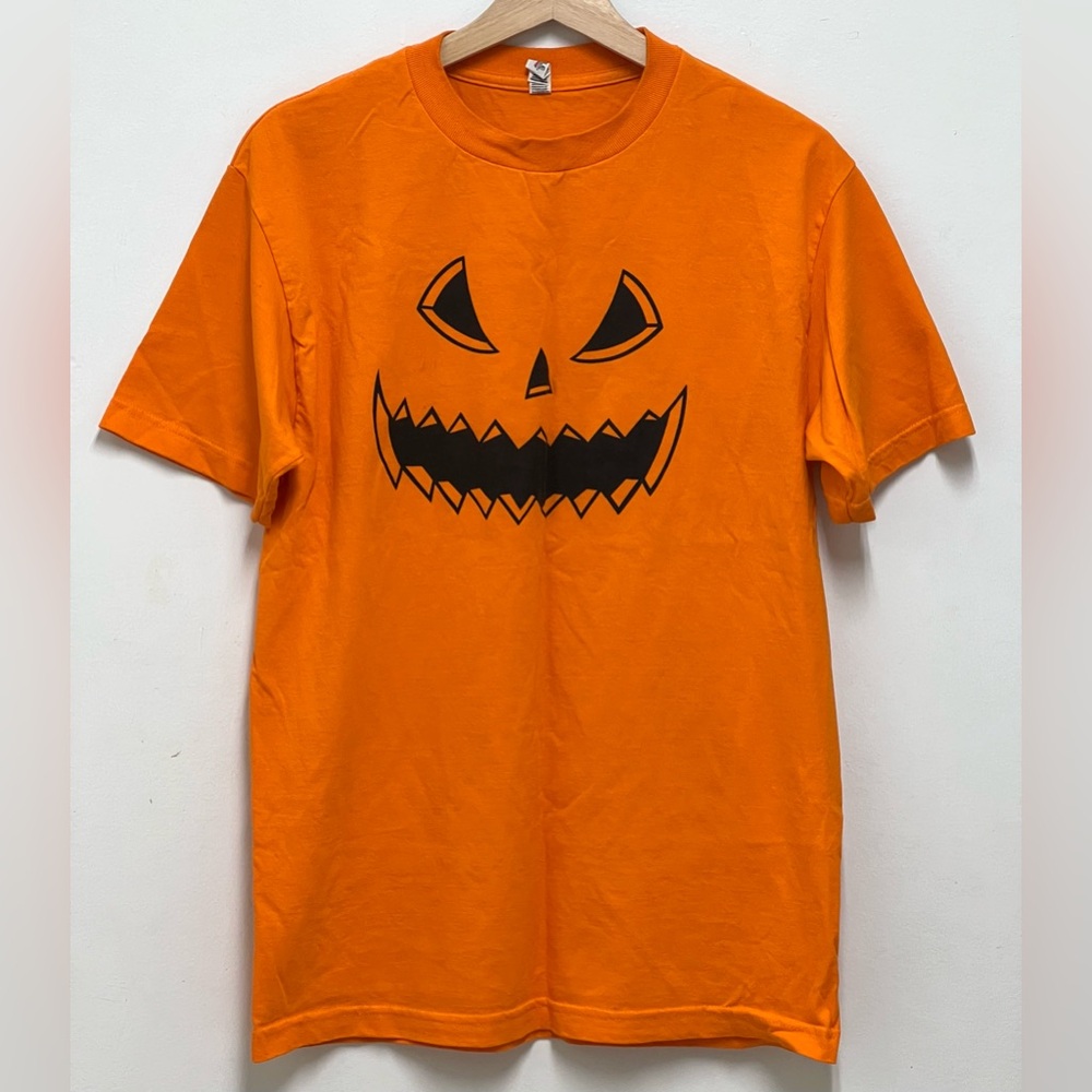 Alstyle Men's Orange Halloween Jack-o-Lantern Cotton Pumpkin T-Shirt Size M